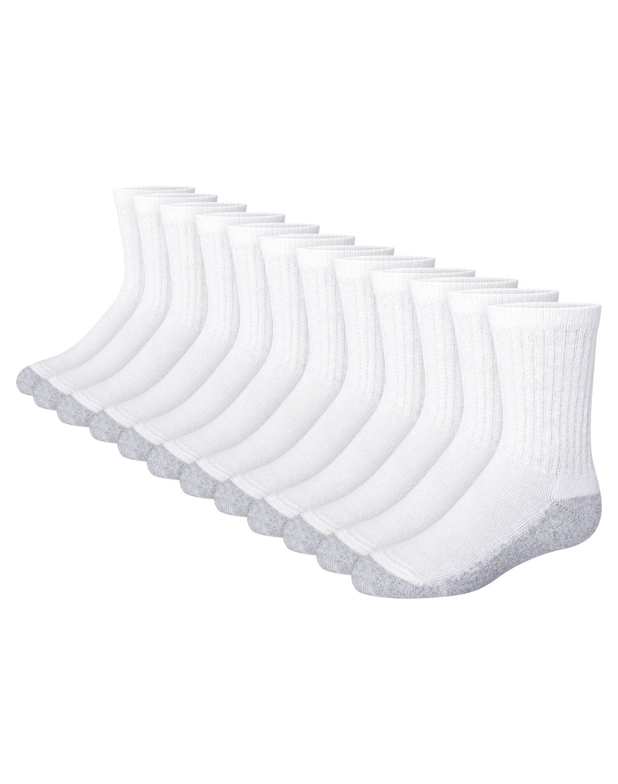 Hanes Boys Crew Socks 12-Pack Cushioned Durable Reinforced Heel Toe Black White