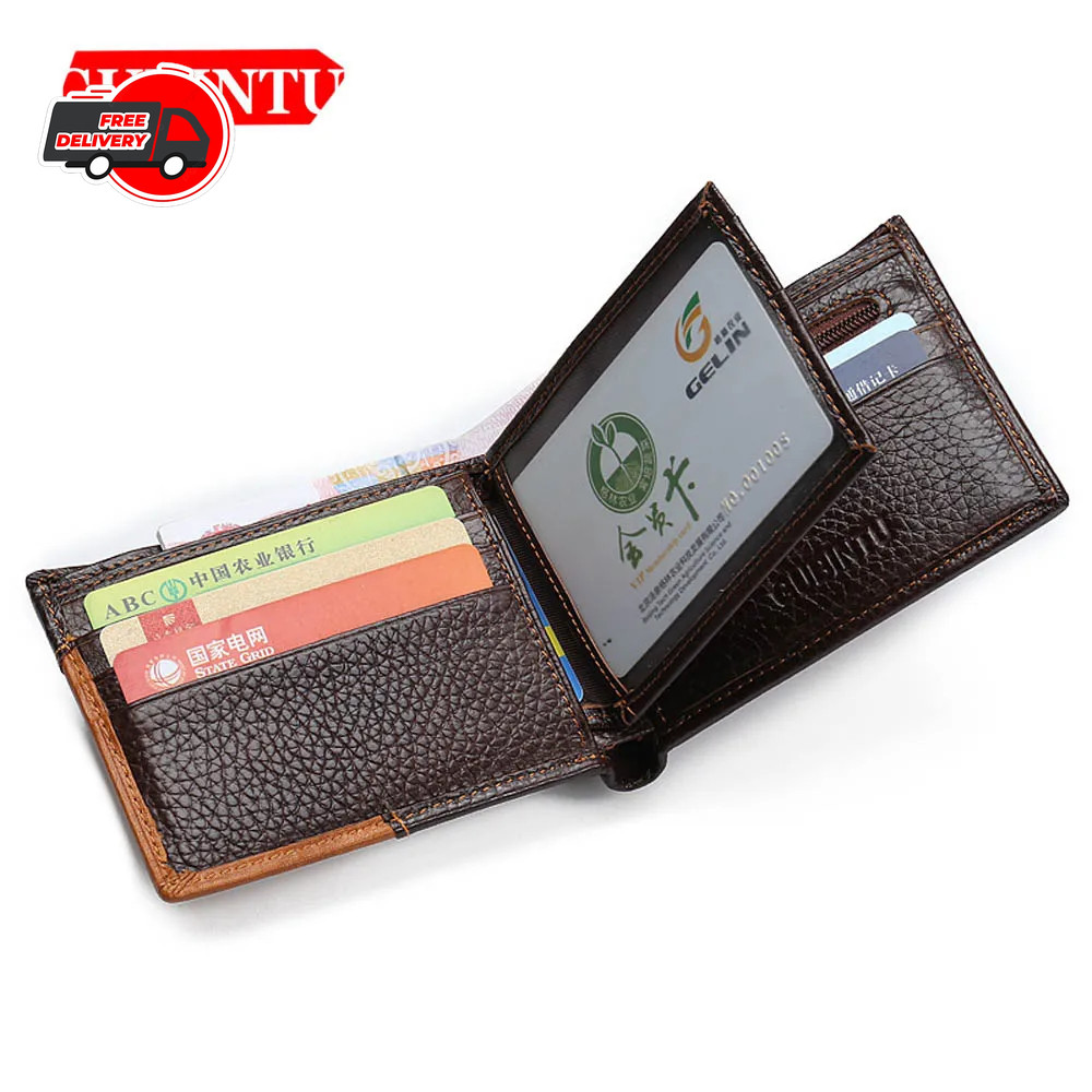 Genuine Leather Men Wallets Coin Pocket Zipper Real Men’s Leather Wallet