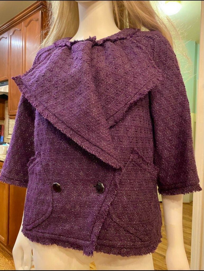 4.8K New Chanel 2012 Purple Gripoix Tweed Jacket 36 38 2 4 6 Blazer Coat Top S M