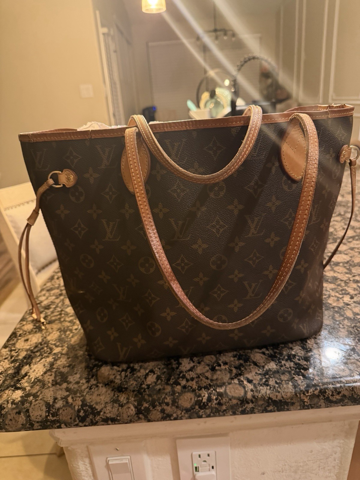 LOUIS VUITTON Neverfull MM Monogram Canvas Beige Tote Bag M40156