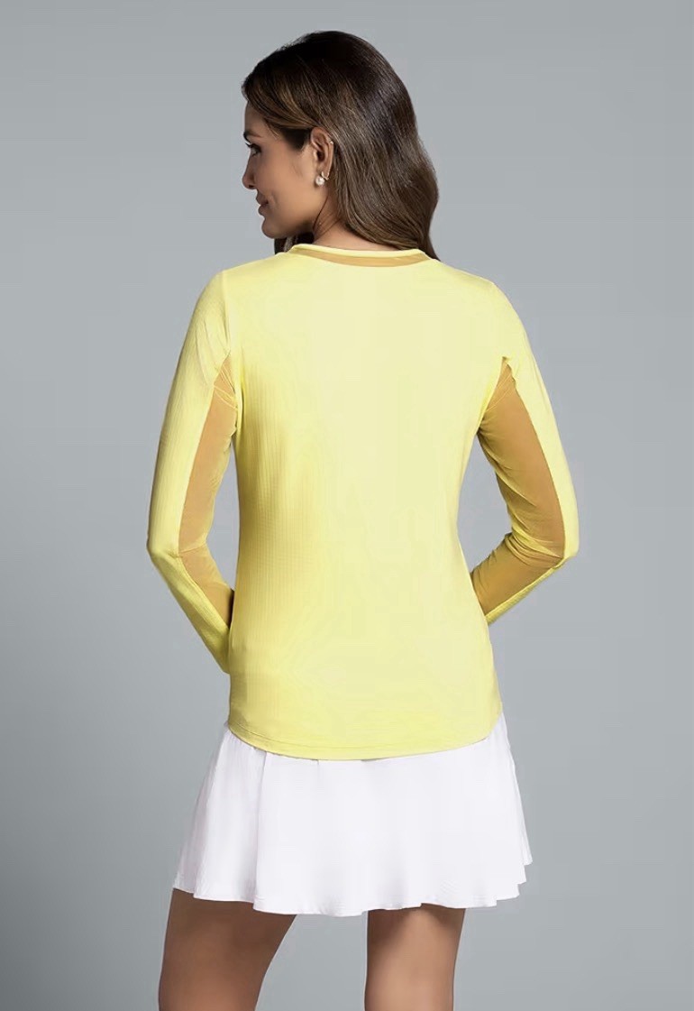 NWT IBKUL Golf Tennis Top Shirt XS S L XL Yellow Butter Long Sleeve Crew Neck H7
