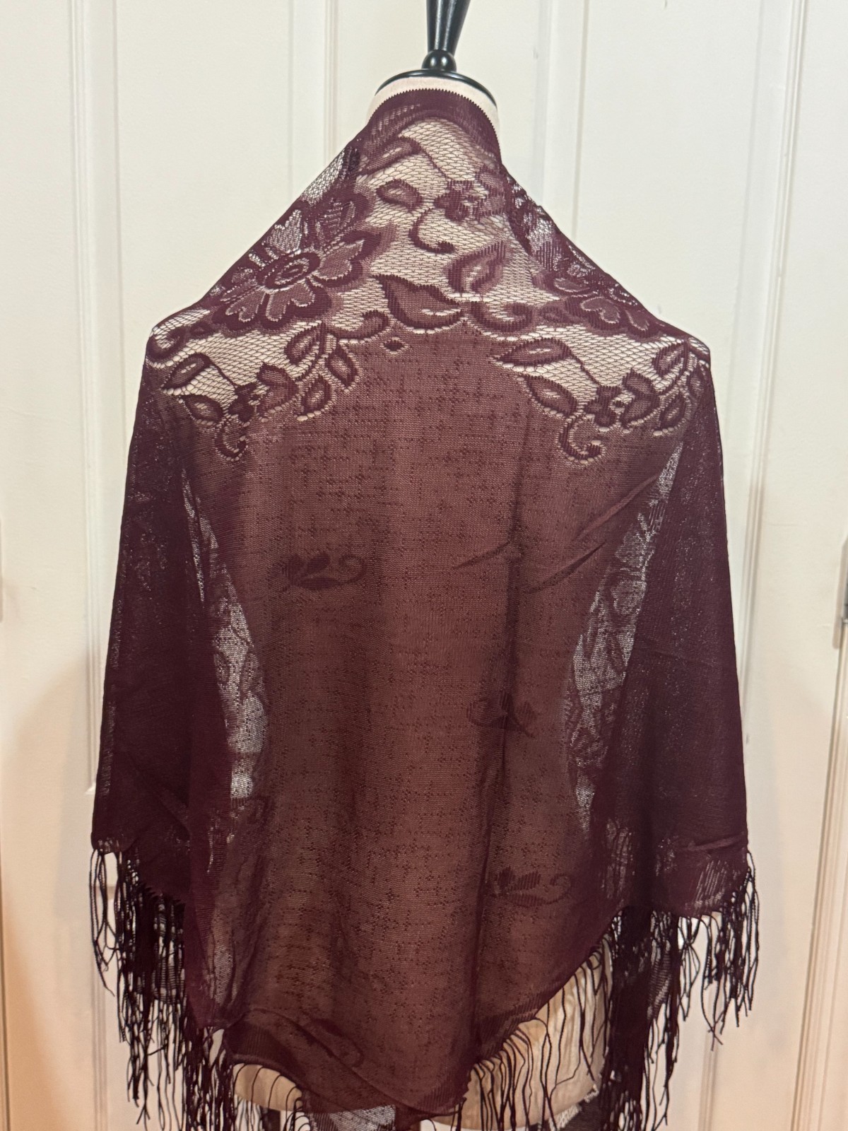 Dark Cherry Wine Red Sheer Triangle Scarf Shawl Wrap Lightweight 70.9×29.5inches