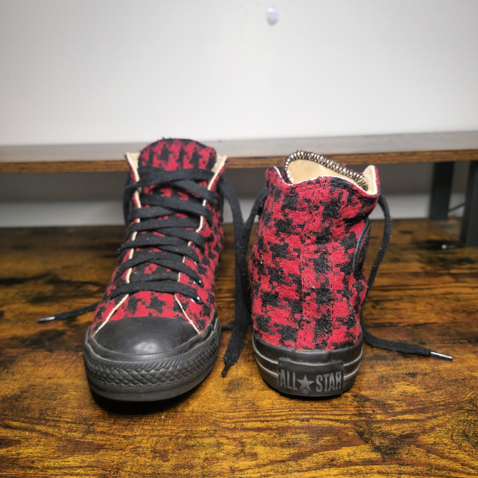 Rare Converse All Star High Top Houndstooth Red Black Woven Fabric Men 4 Women 6