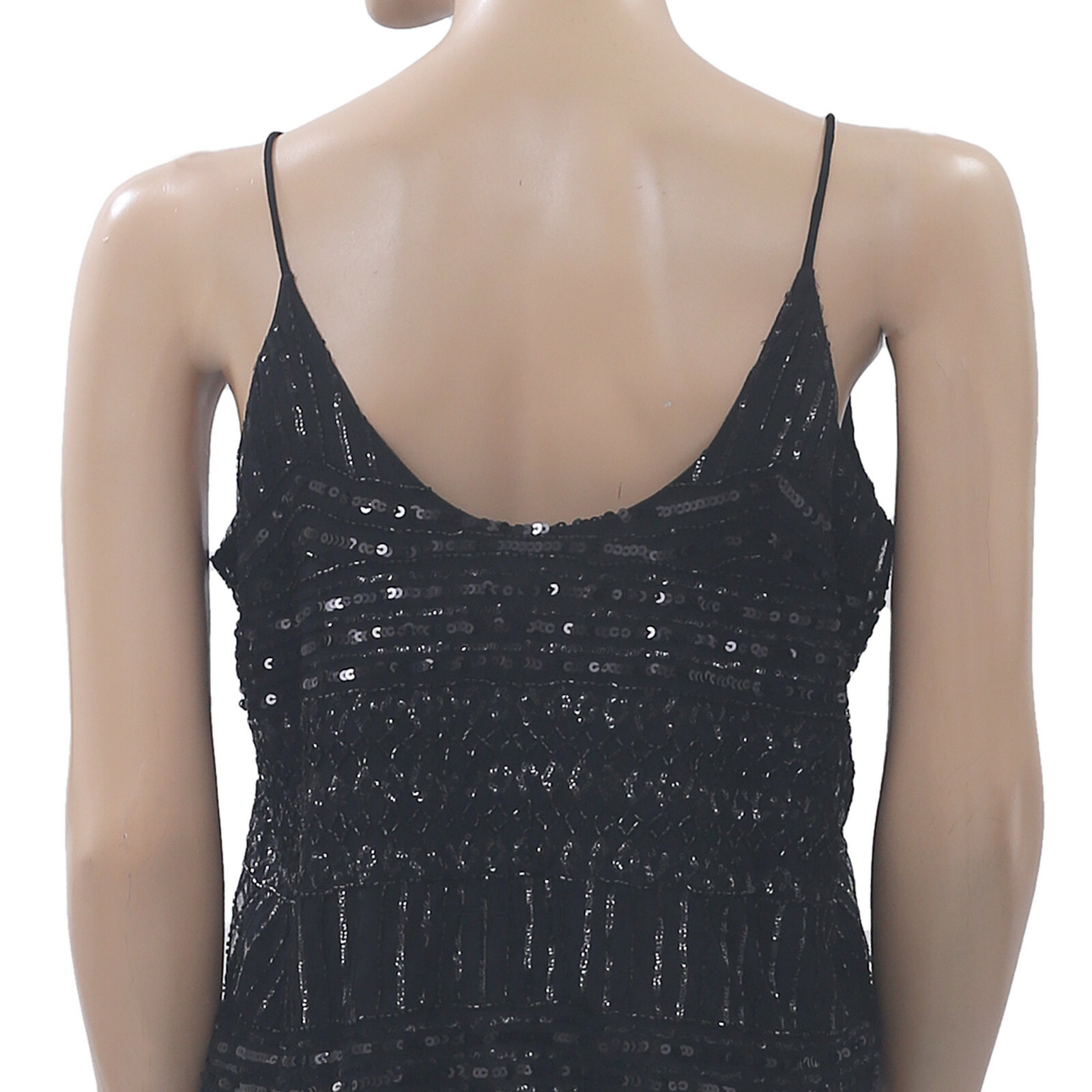 Asos Bead & Sequin Embellished Camisole Tank Blouse Top Black Evening S-P 202512