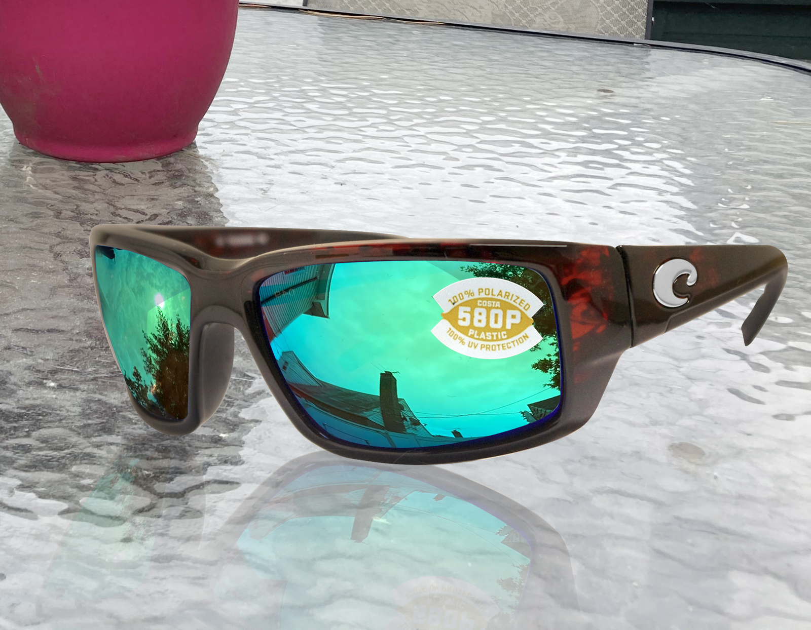Costa Del Mar fantail tortoise frame green mirror polarized 580 plastic lens new