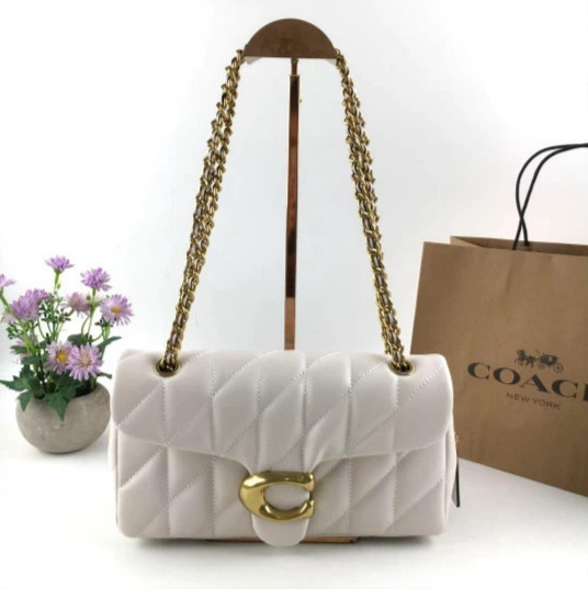 COACH Tabby 26 Quilted Shoulder Bag Chalk/Gold Leather CP150 Outlet New
