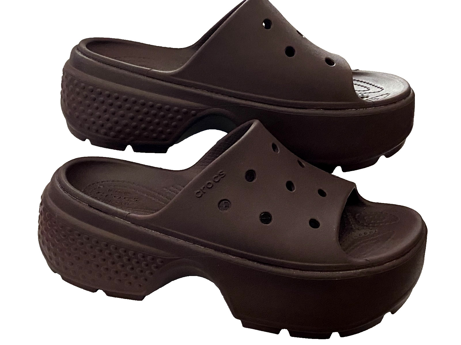 NWOT Crocs Stomp Unisex Platform Brown Slides Size US W 8 M 6