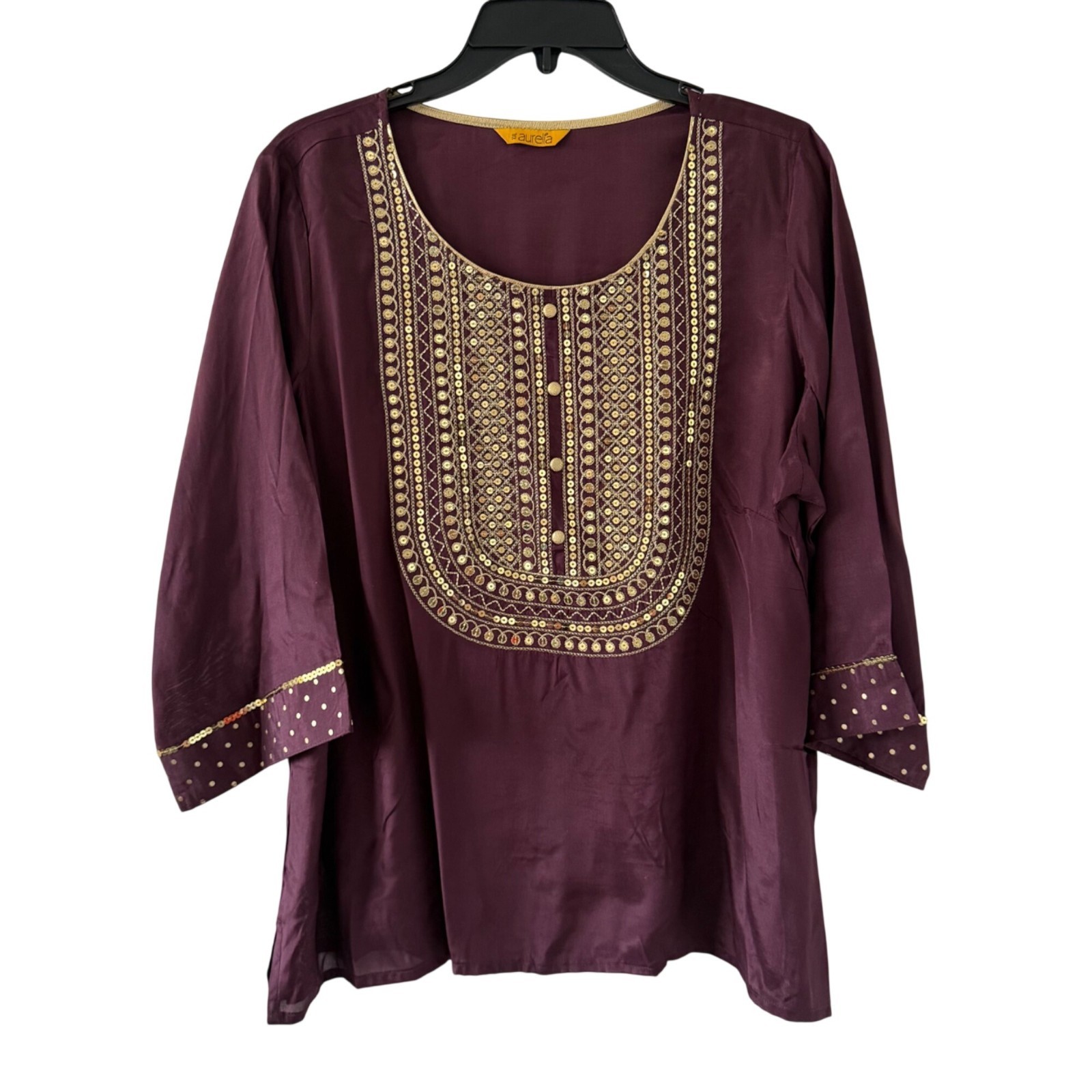Aurelia blouse Sz XXL brown Kurta With Gold Embroidery Viscose Fabric