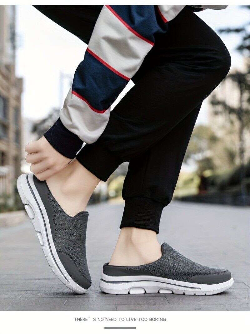 Men’s Slip-on Mules Half Sneakers Casual Walking Shoes Outdoor Backless Sneakers