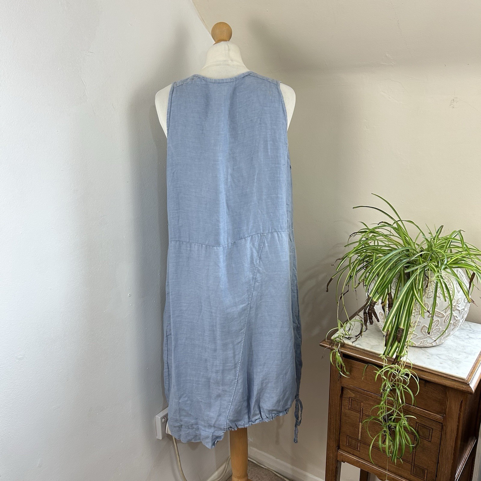 Carina Ricci Linen Dress UK 10 Blue Relaxed Fit Balloon Style Pockets Minimalist