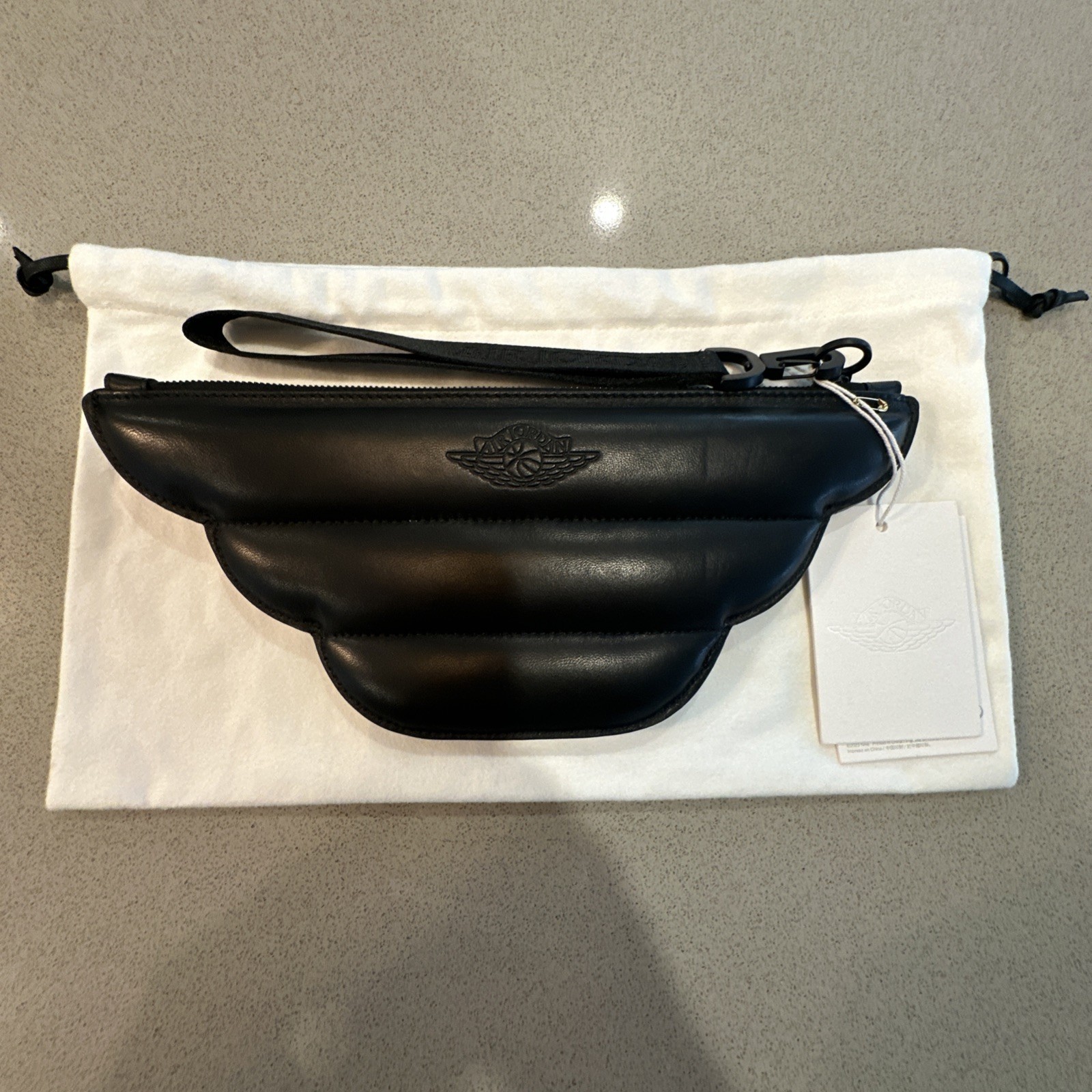 Air Jordan Wings Leather Pouch Clutch Bag with Wrist Strap, MADE IN ITALY