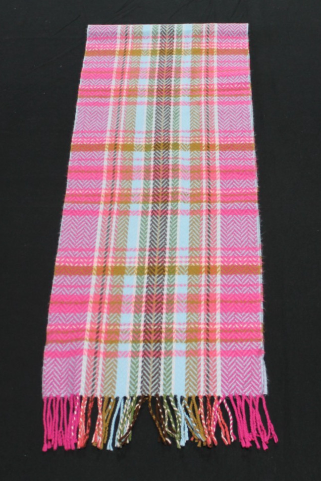 100% Cashmere Plaid Scarf Made In Germany Pink Blue Brown Fringe 70×12