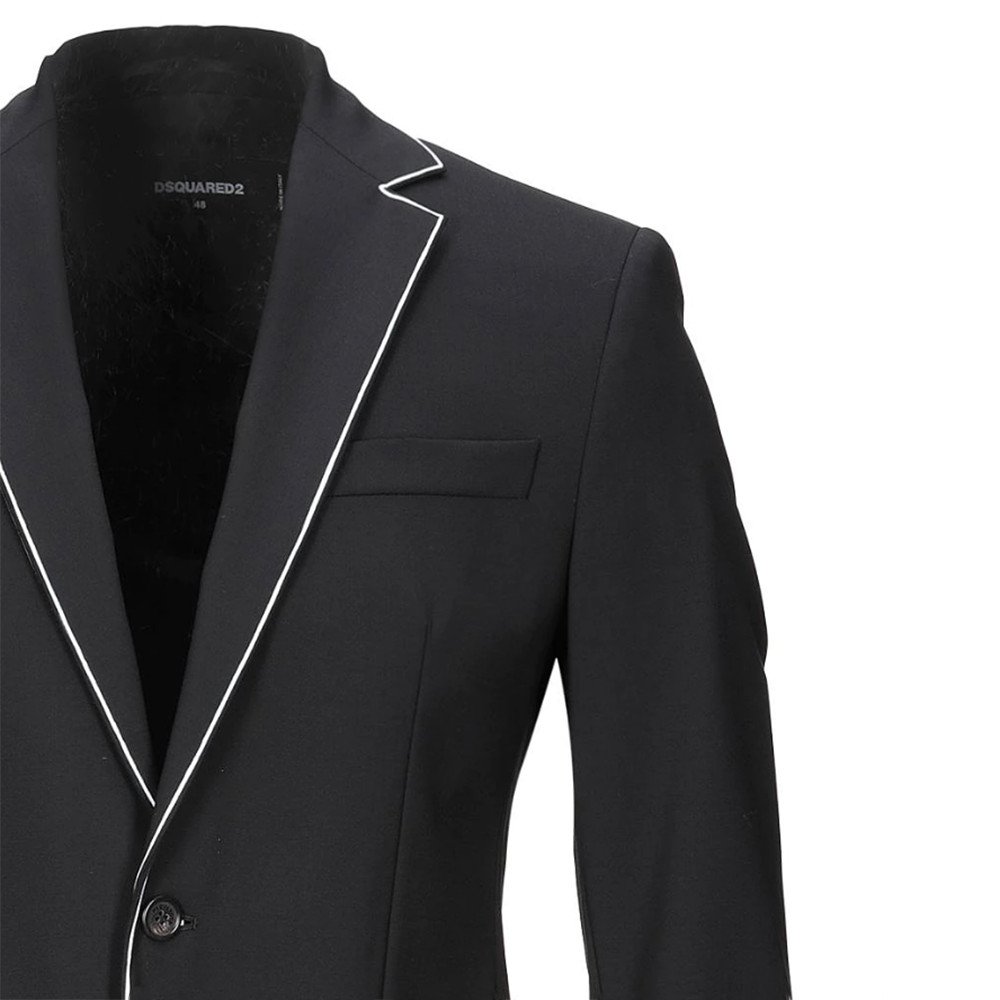 DSQUARED2 Blazer Jacket White Piping Detail Slim Fit Black Size 48 – RP £1371.00