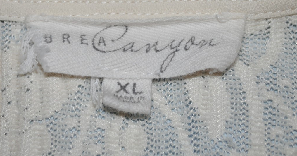 Brea Canyon Women’s XL Blouse Top Ivory Lace Floral long Sleeve Victorian Style