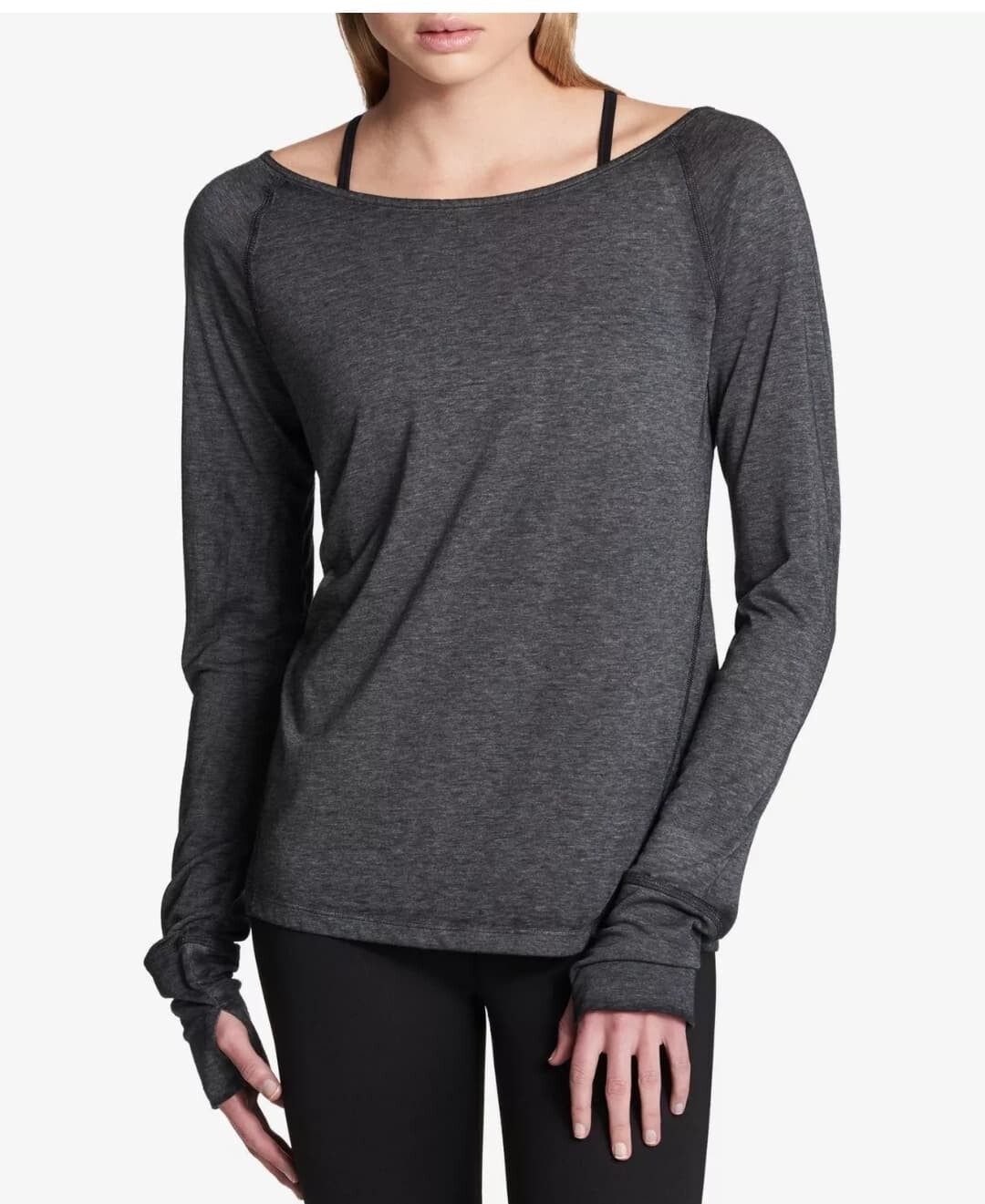 DKNY Women’s Sports Cutout Thumbhole Long Sleeve Metallic Logo Top Size XS NWT