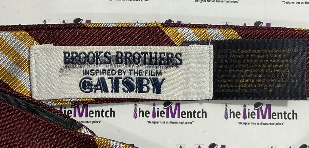 BROOKS BROTHER Silk Maroon With Gold Stripes With Square Ends “Gatsby” Bow Tie