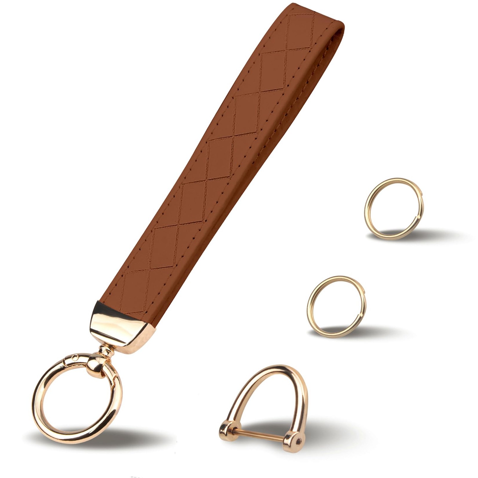 Leather Wristlet Keychain, Wrist Car Key Chain, with 2 Key Rings ï¼† Anti Brown