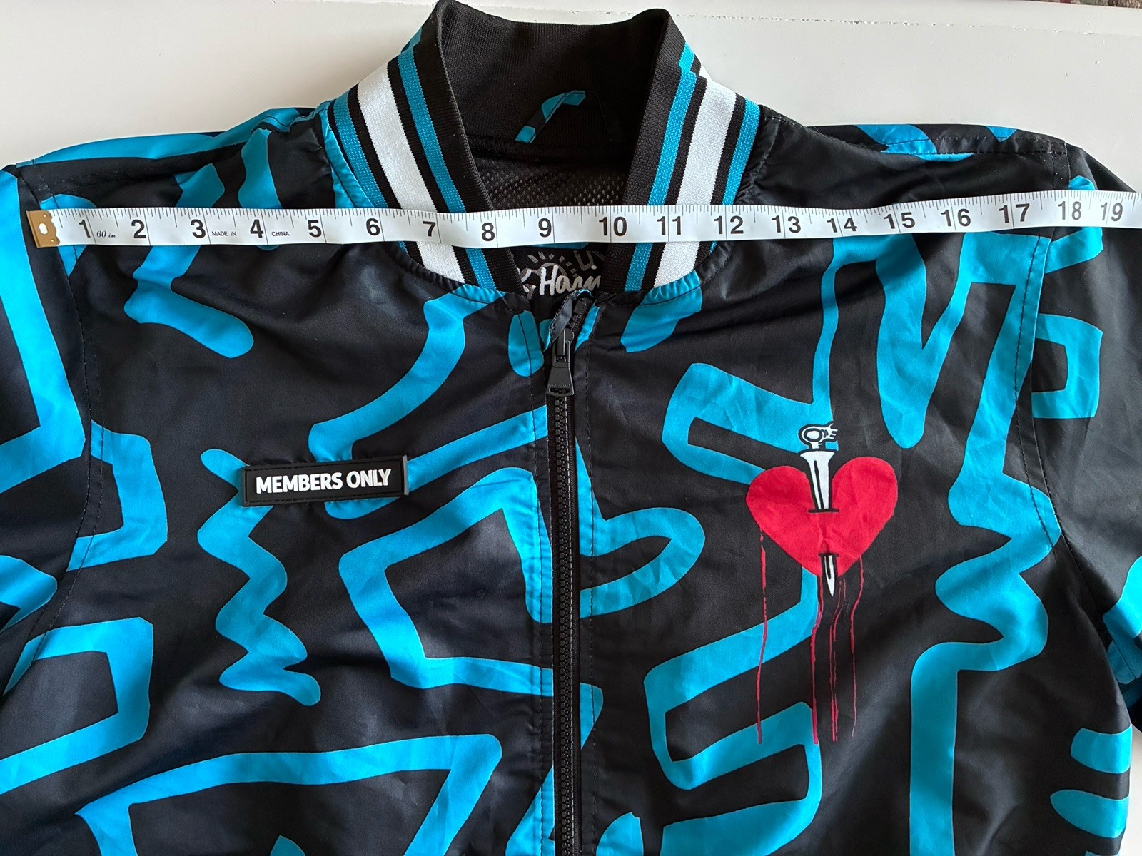 Members Only Keith Haring Tokyo Pop Bomber Jacket Black Blue Graphic Print S