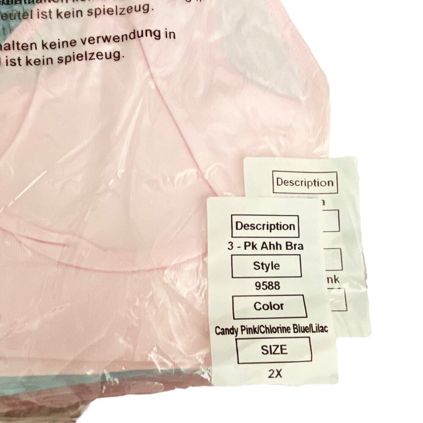 NWT RHONDA SHEAR 3 PACK SEAMLESS T-SHIRT AHH BRA: PINK, TEAL, LAVENDER SZ 2X