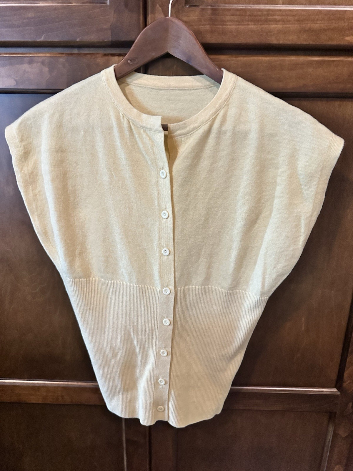 Womens Beige Knit Cardigan Sweater Button Front Lightweight Round Neck Size S