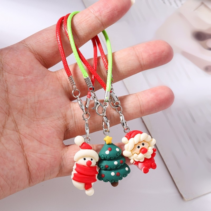 3X Cute Christmas Tree Santa Key Ring Cellphone Accessory Resin Gift for Friend