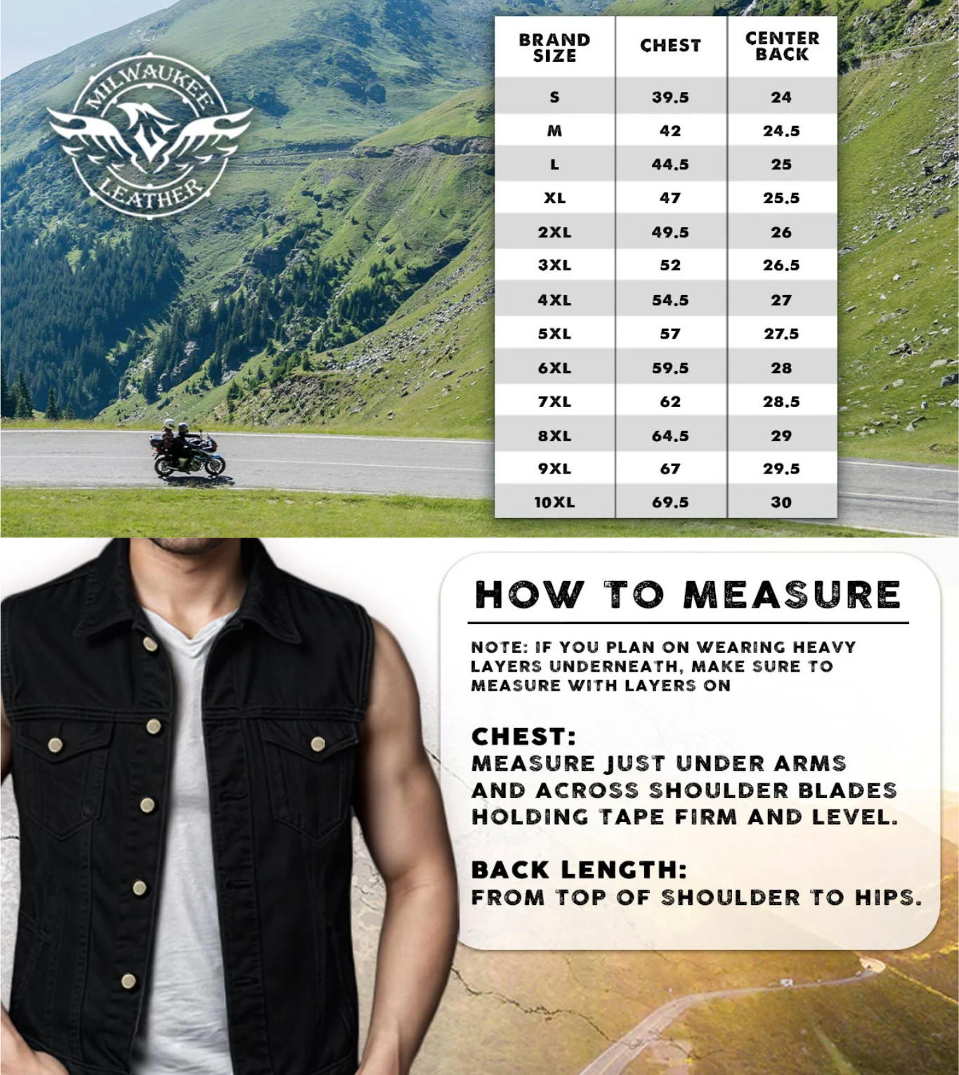 Milwaukee Leather Men’s Snap Front Motorcycle Denim Vest W/ Shirt Collar -DM1331