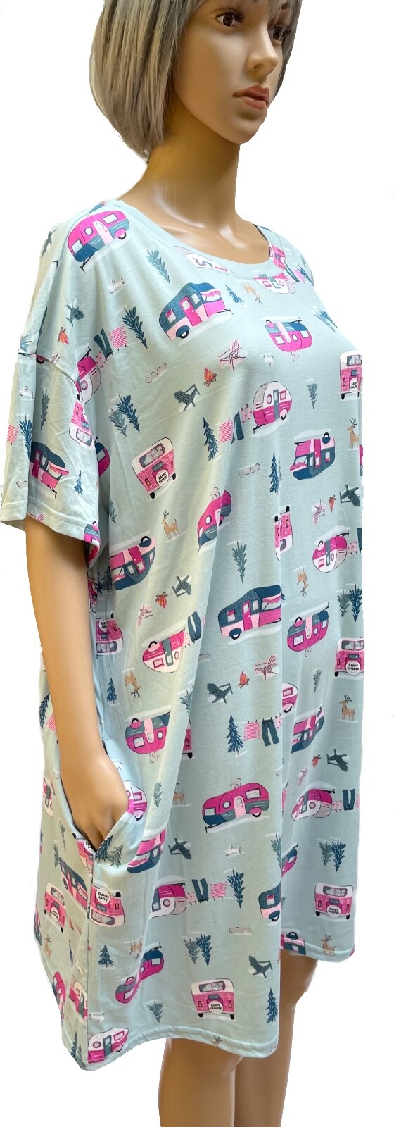 JOYSPUN Soft Polyester Spandex Short Sleeve Sleepshirt W/Pockets 4 Variations