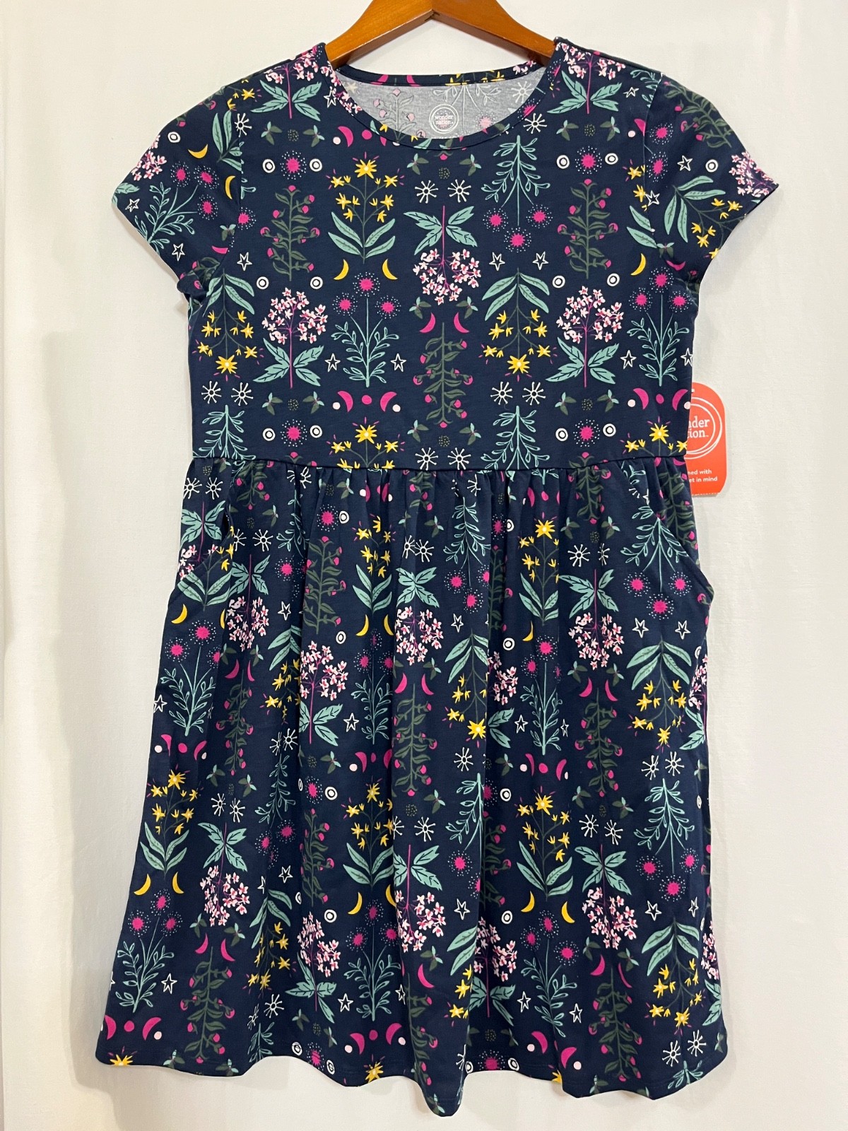 NWT Wonder Nation Moon Star Floral Dress Girls Play With Pockets Navy Many size