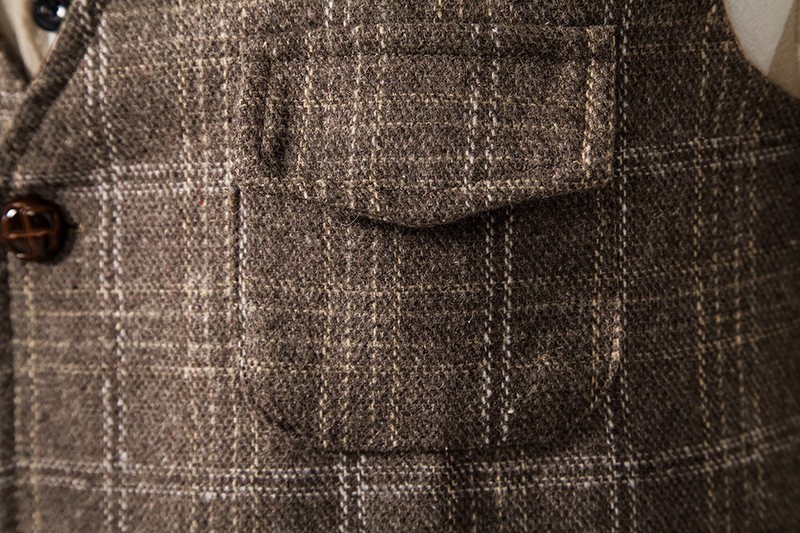 Men’s Plaid Tweed Vest Vintage Single-breasted Waistcoat England Style Suit Vest