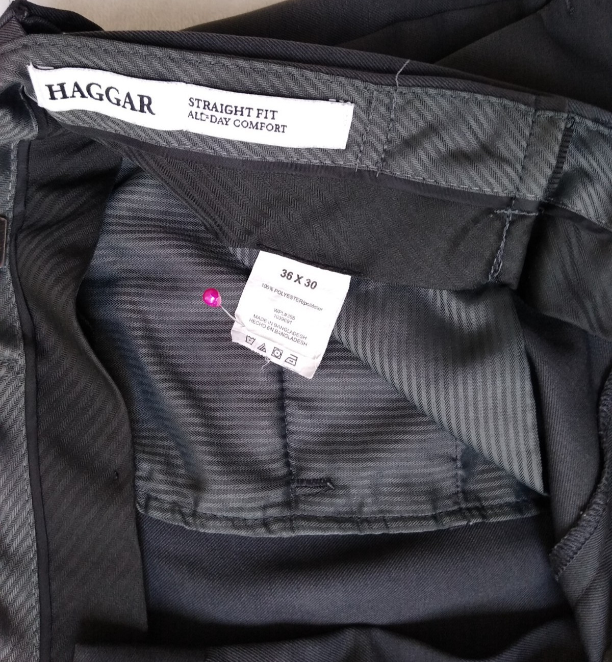 Haggar Dress Pants Mens 36×30 Gray Straight Fit All Day Comfort Expandable-Waist