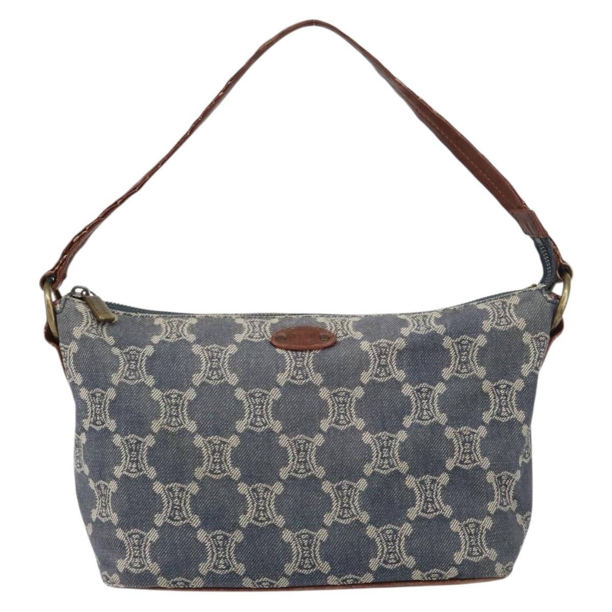 CELINE Paris Macadam Canvas Shoulder Bag Blue Auth 157144