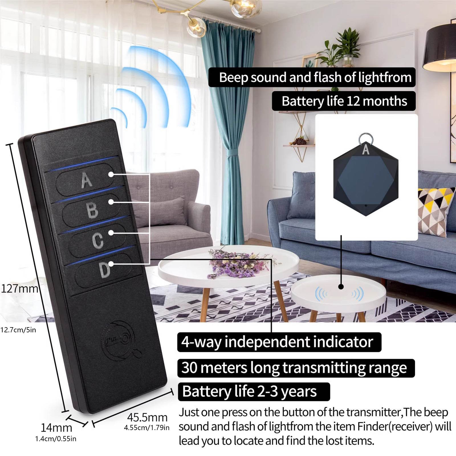 4-in-1 ABS Wireless Alarm Key Finder Anti Lost Tag Tracker Wallet Locator