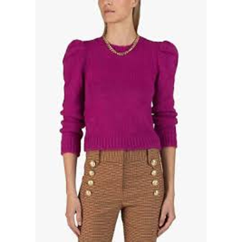Derek Lam 10 Crosby – Locken Puff Sleeve Alpaca Blend Sweater in Fuchsia – Large