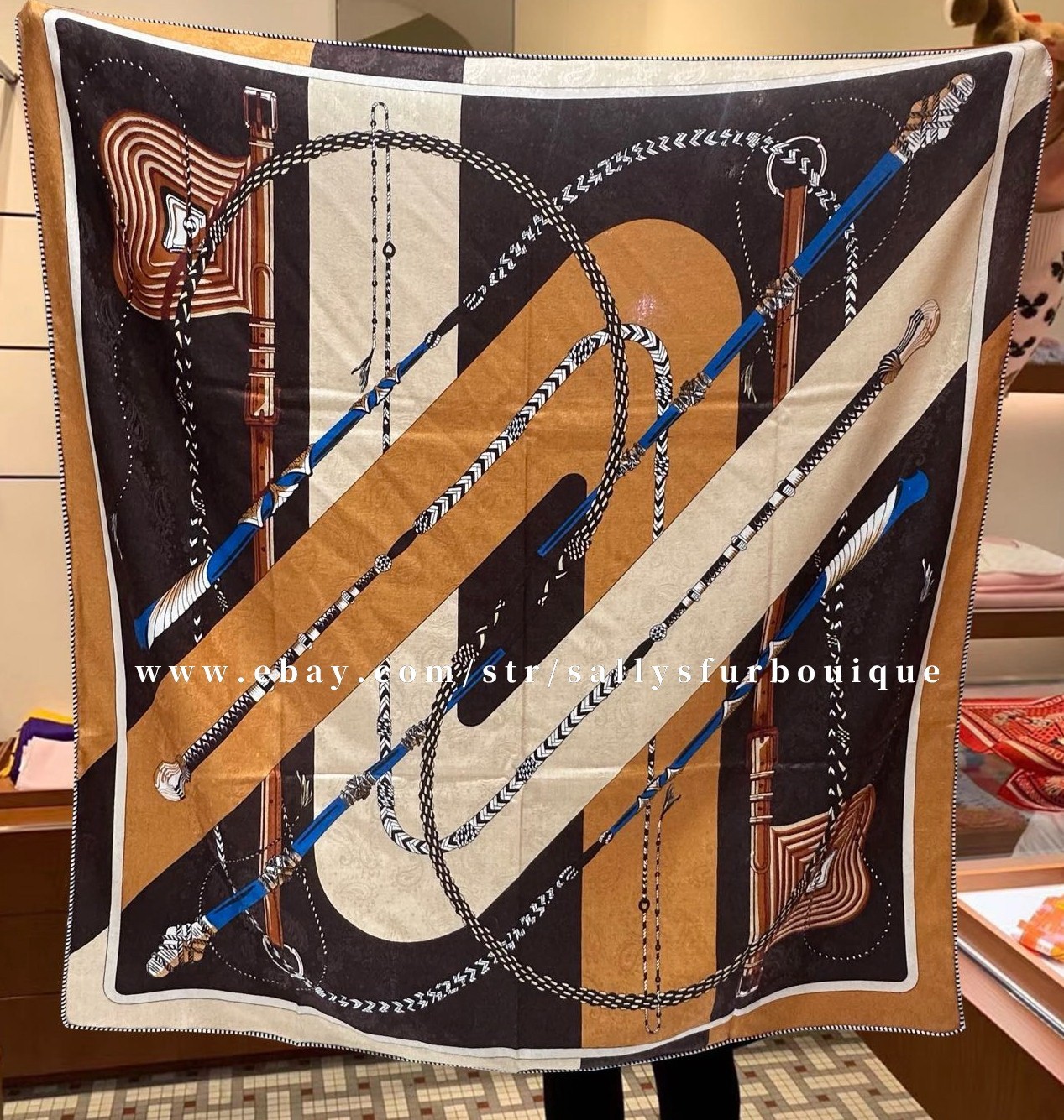 70% Cashmere 30% Silk Jacquard Wrap Scarf Saddle Print 2 Face Shawl 43″