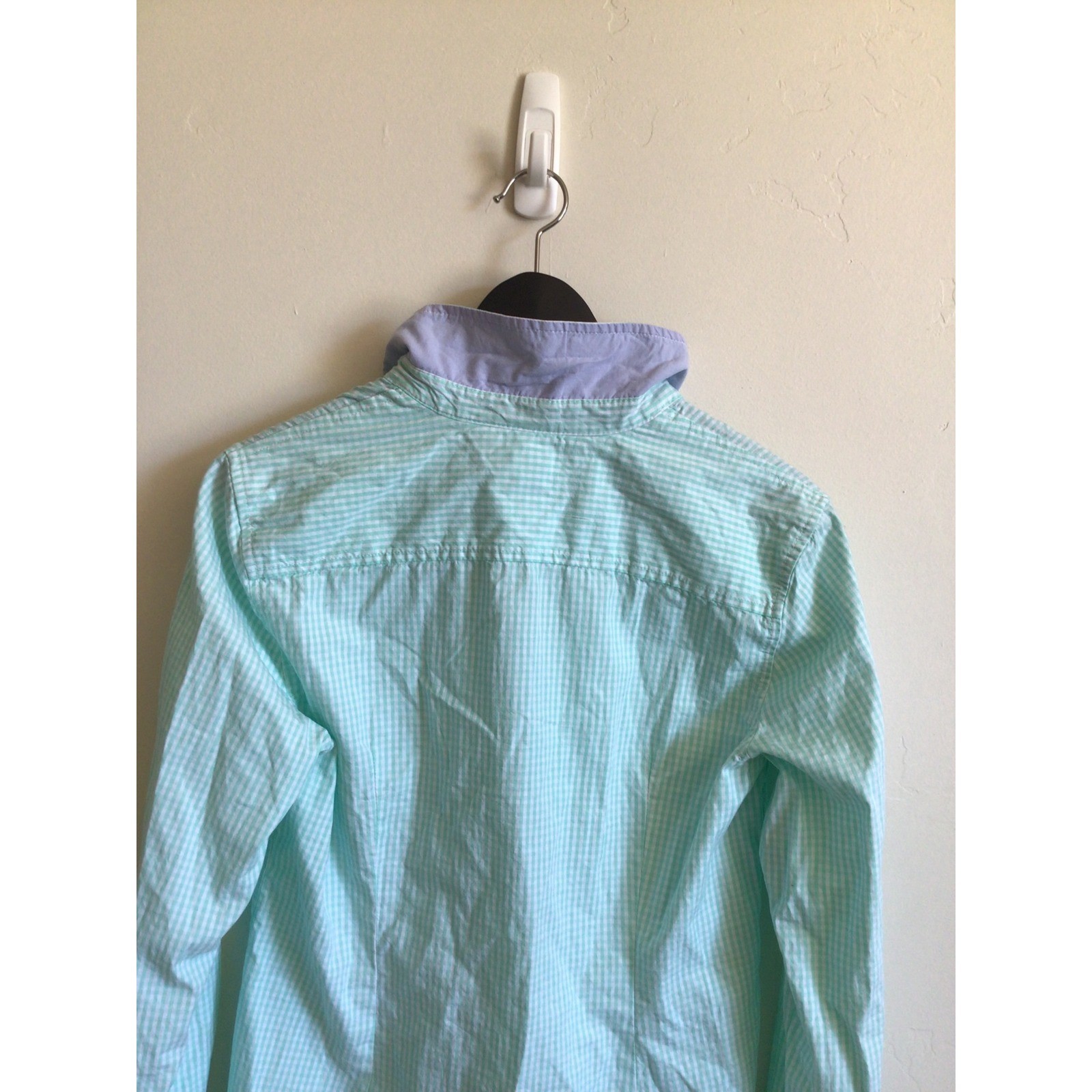 Tommy Hilfiger Women’s Large Mint Green Gingham Button Down Shirt 100% Cotton