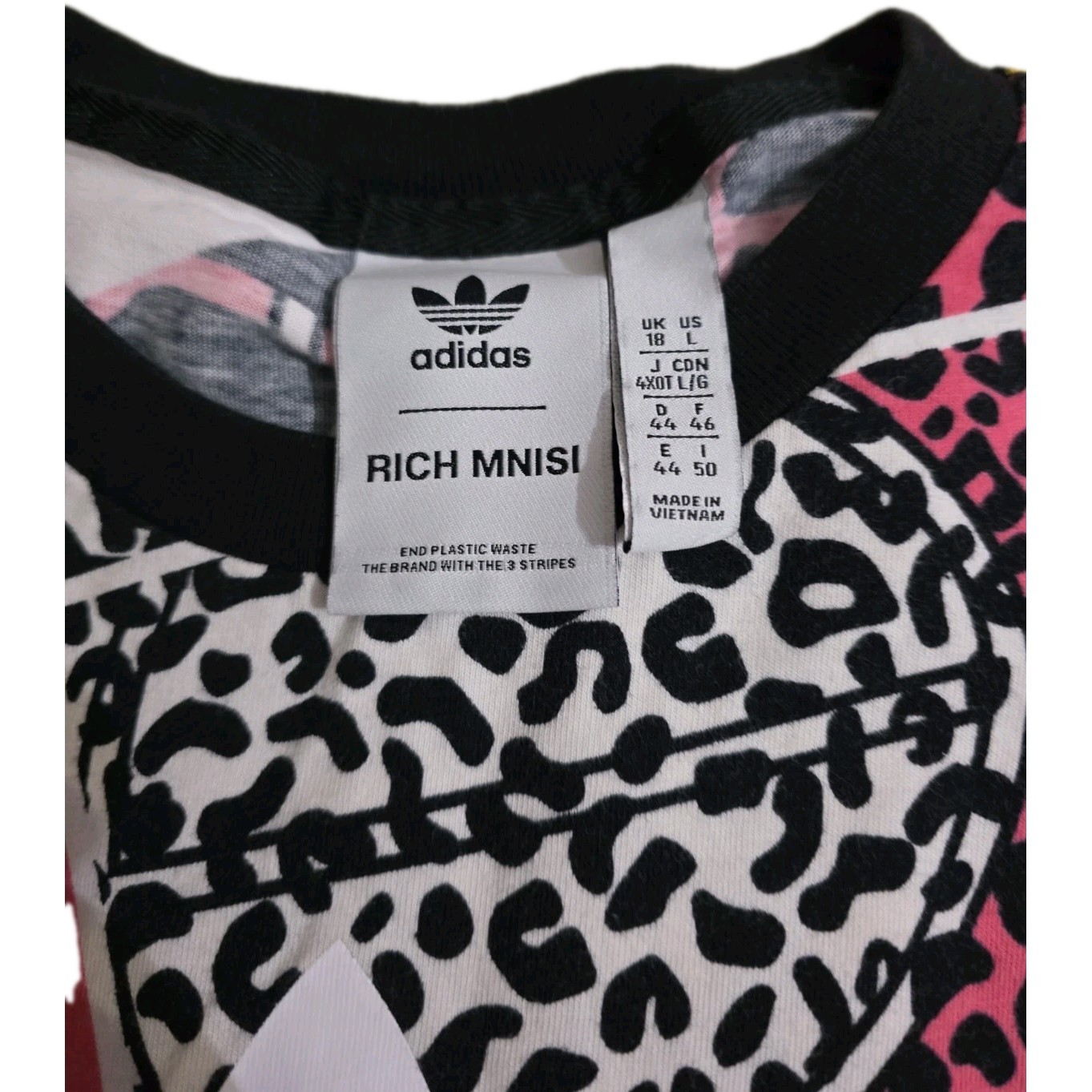 Adidas Shirt Women Large Multicolor Rich Mnisi Animal Print Allover Trefoil Logo