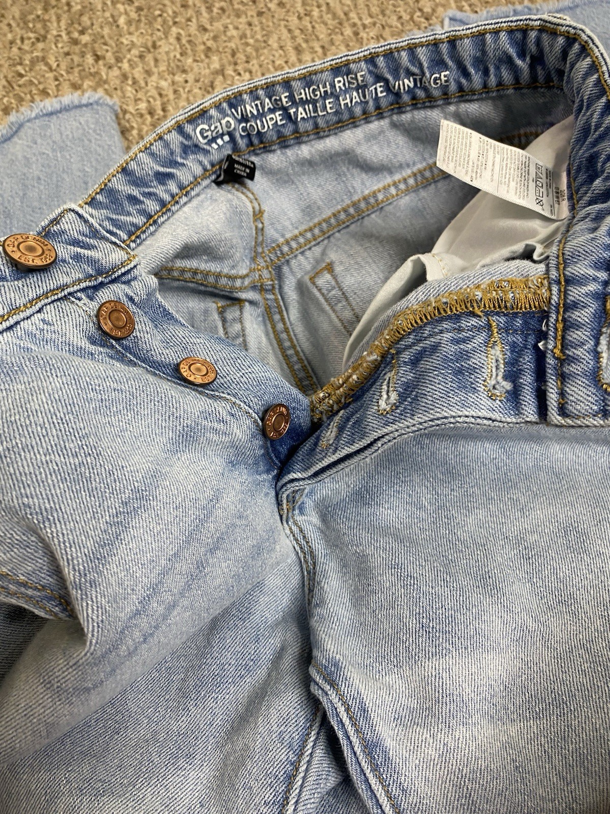 Gap Vintage High Rise Button Fly Light Wash Denim reworked crop Jeans Women’s 2