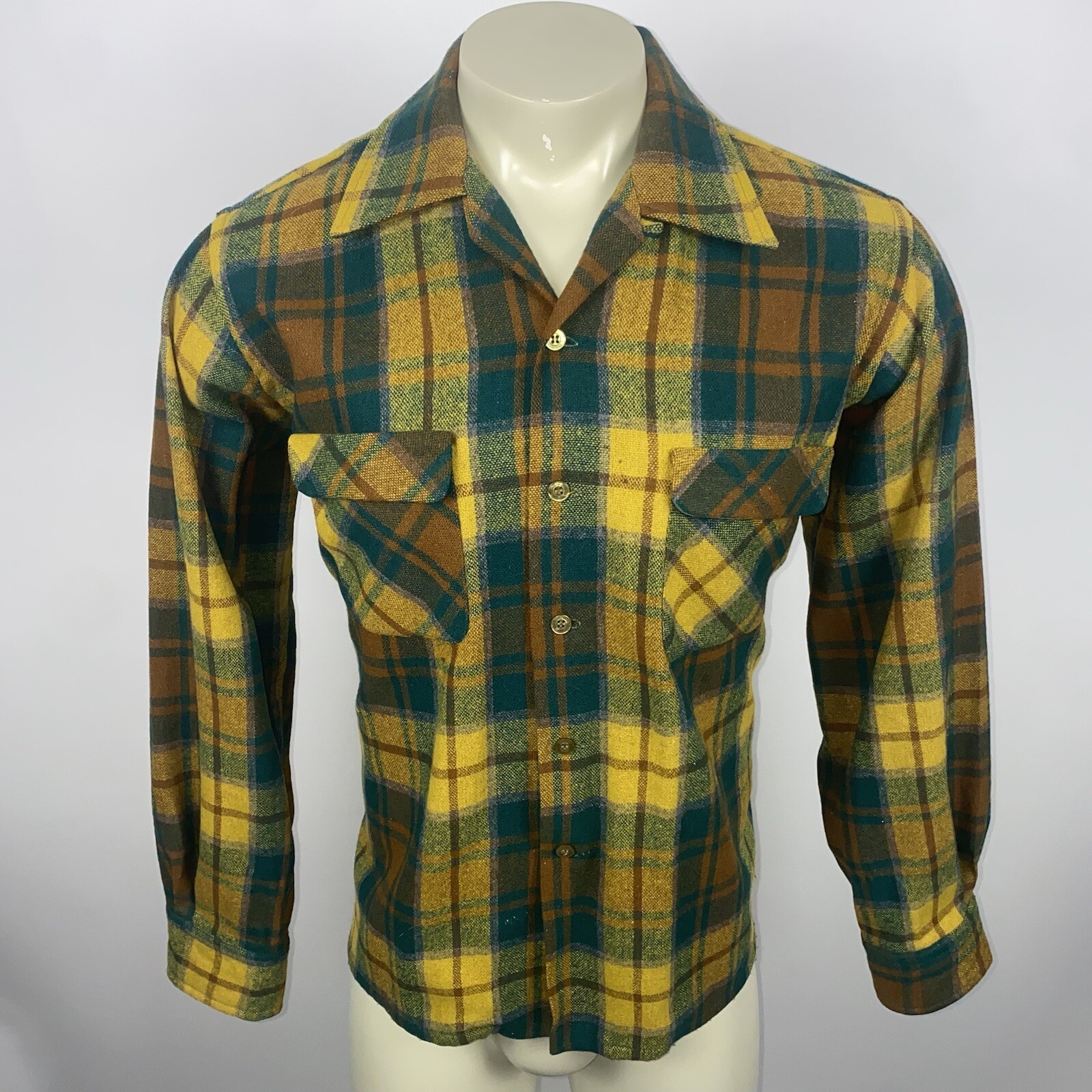 Vtg 50s 60s Lord James Shirt Loop Collar Flannel Cruiser Wool Nylon Mens Large
