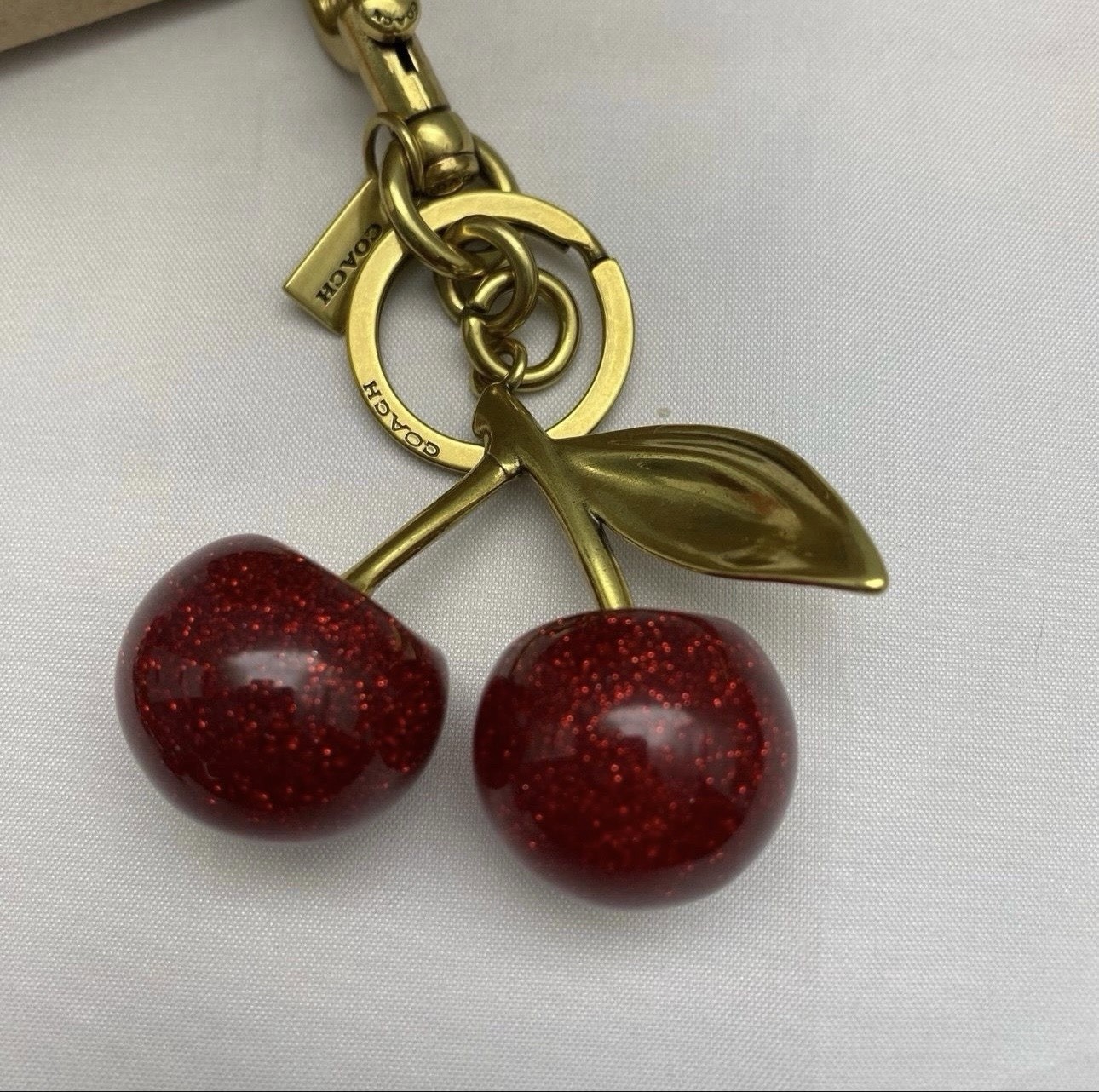 Coach Cherry Key Chain Bag Charm Gold Tone Red Metal Women’s