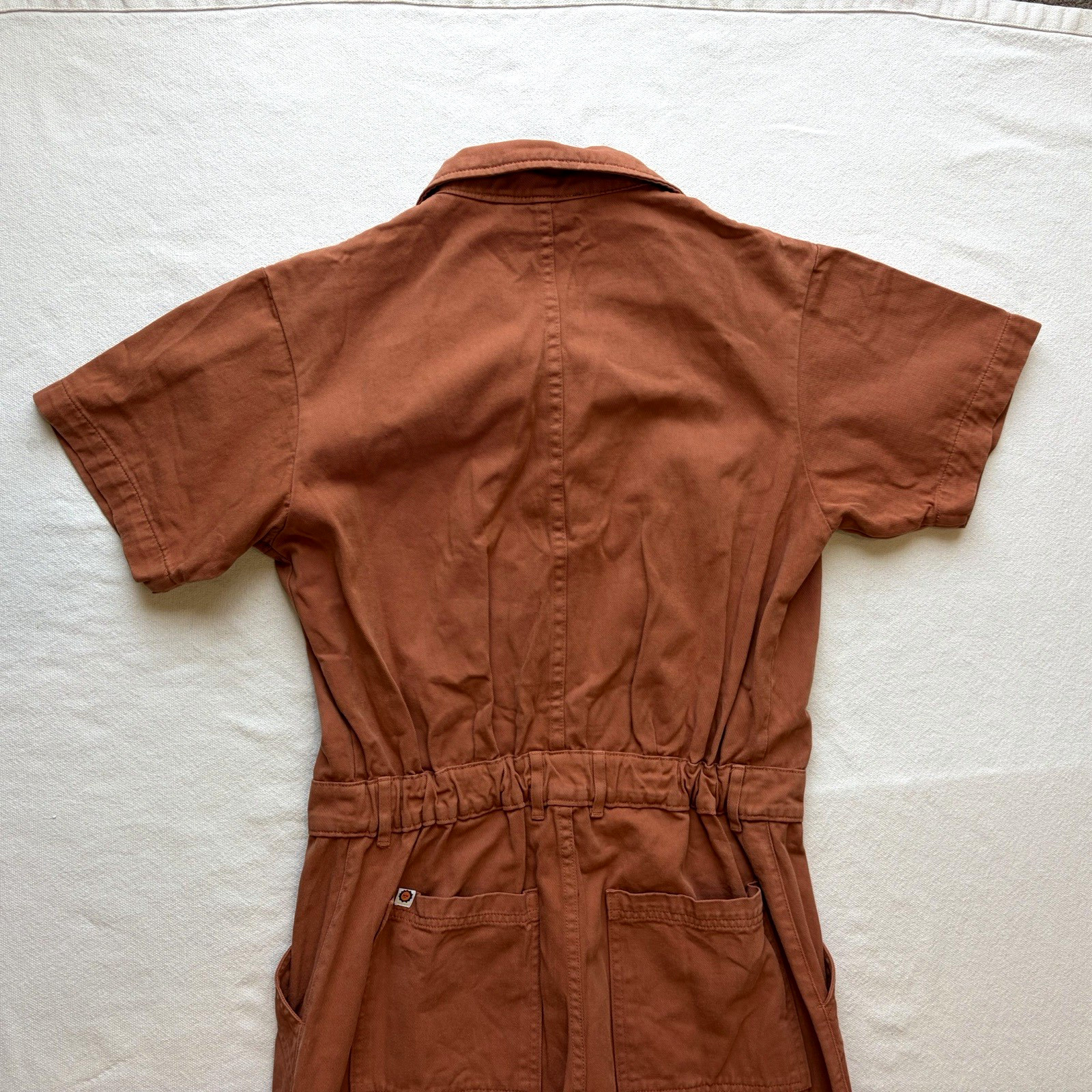 Big Bud Press Orange Rust Short Sleeve Jumpsuit M Pockets Elastic Waist Cotton