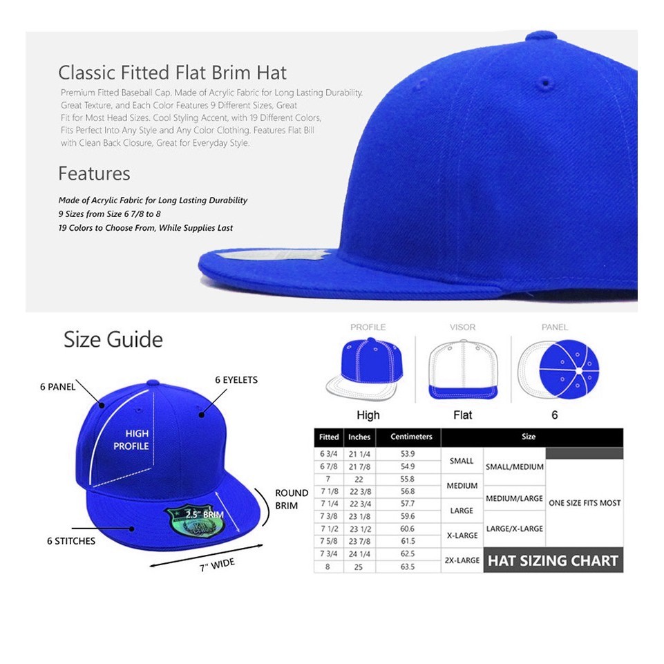 Premium Solid Fitted Baseball Cap Hat Blank Plain Flat Bill 9-Sizes Trucker