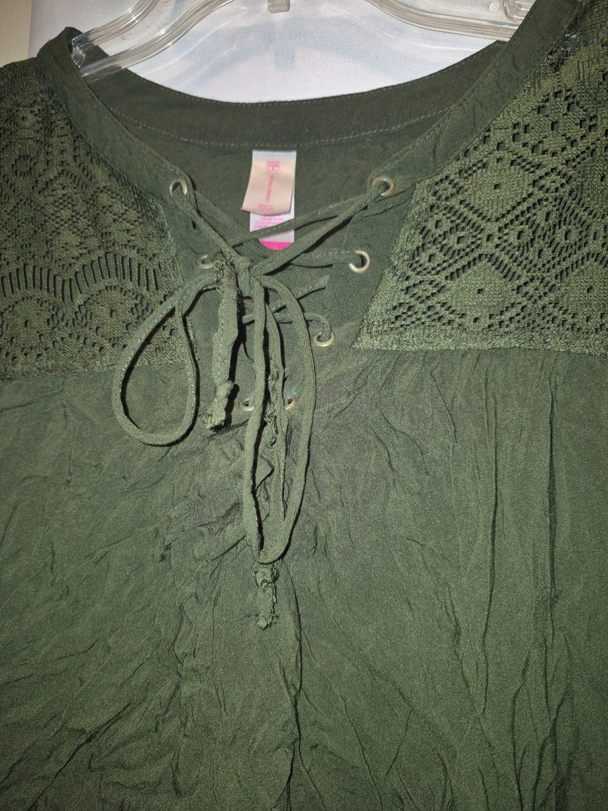 No Boundaries Dark Olive Green Boho Y2K Renaissance Peasant Top Size Large