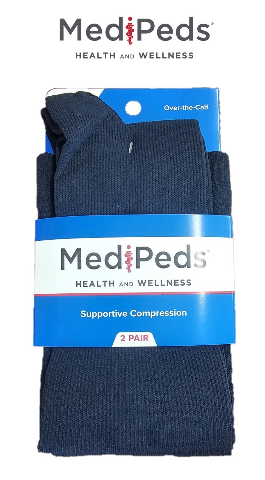 Medipeds Unisex Over The Calf Mild Compression Navy Socks Large 2-Pack