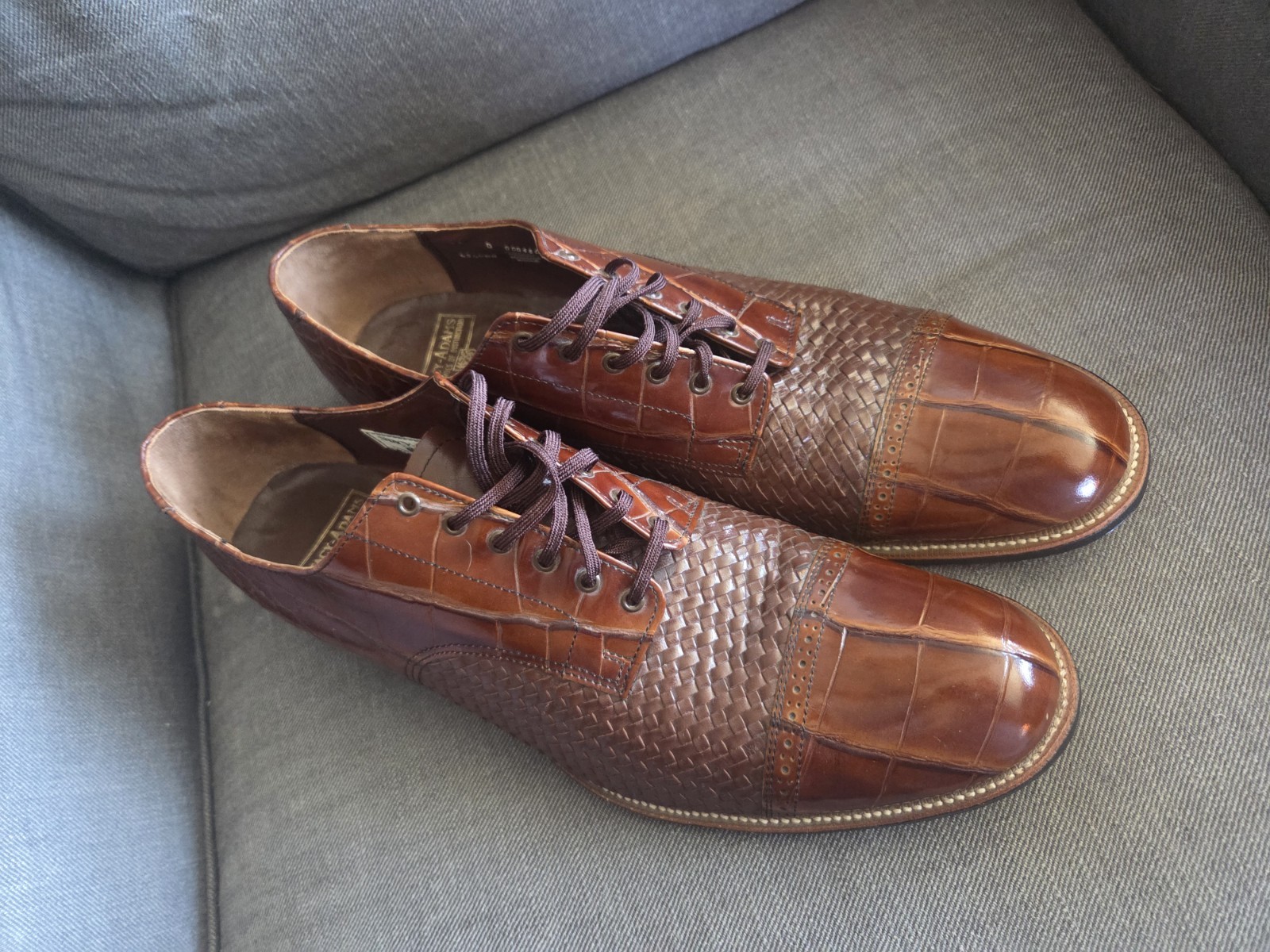 Stacy Adams Esposito Men’s Cap Toe Oxfords Brown Woven Croc Print Size