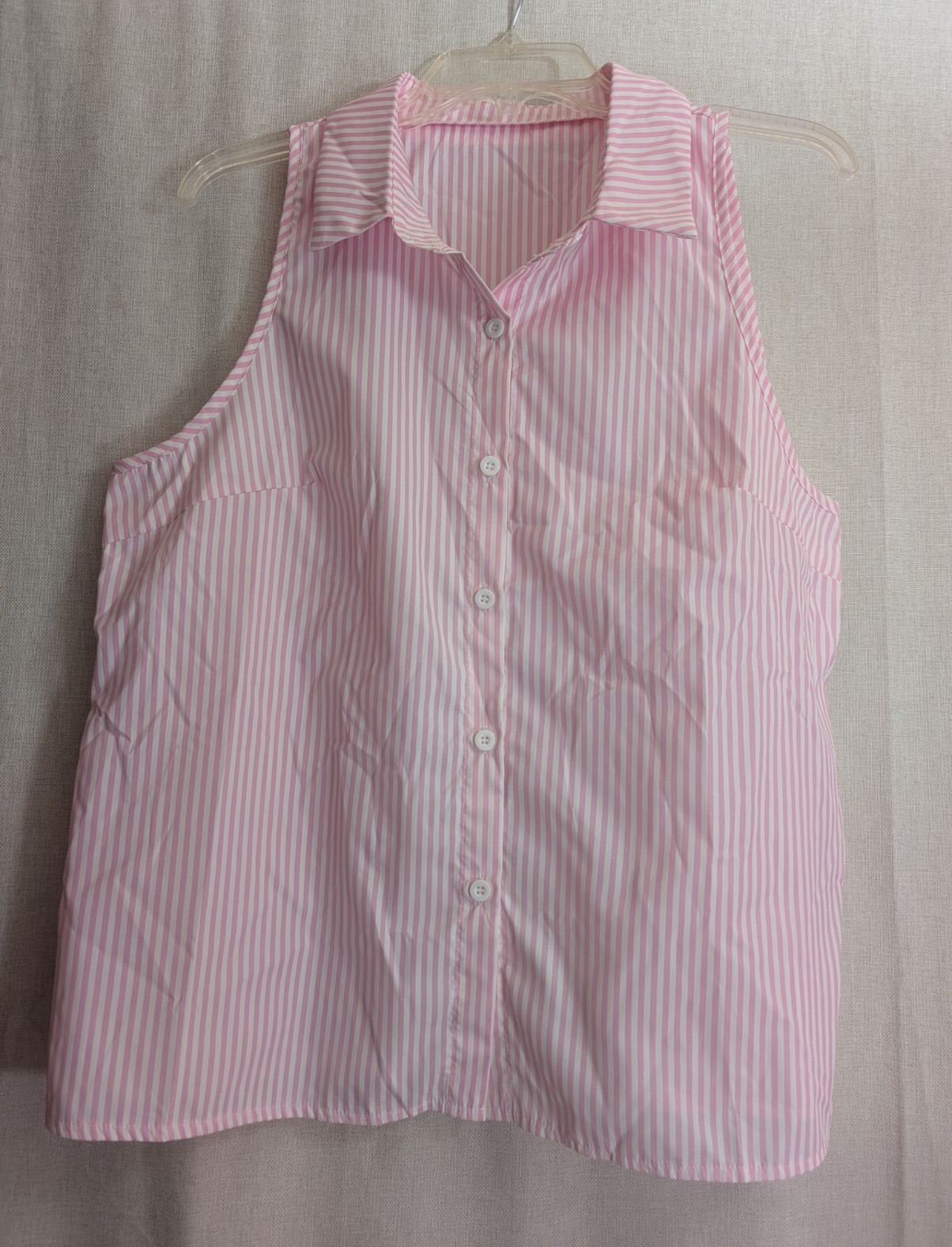 Pink & White Striped Sleeveless Button-Front Collared Blouse XL