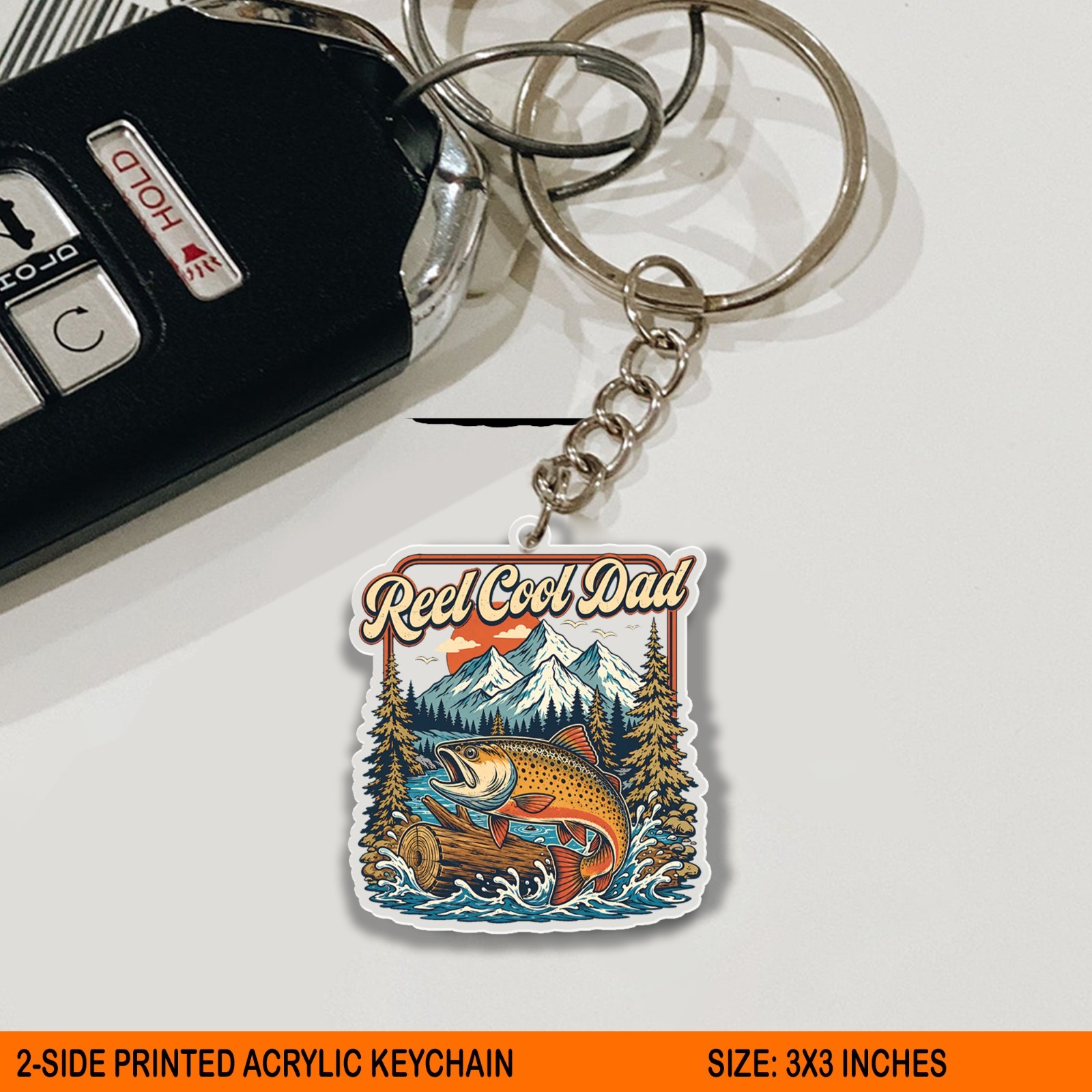 Reel Cool Dad Acrylic Keychain, Fishing Trout Father Gift