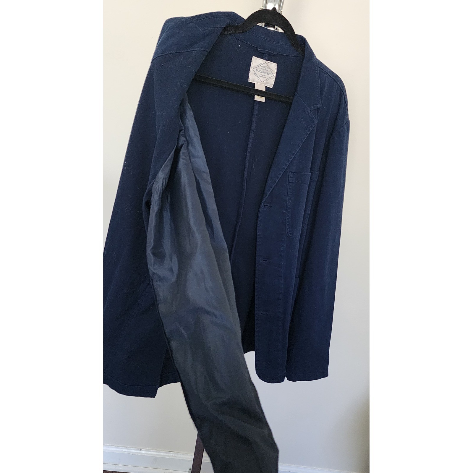 St Johns Bay Mens Navy Blue Cotton Blend Chore Coat Jacket Large Workwear Blazer