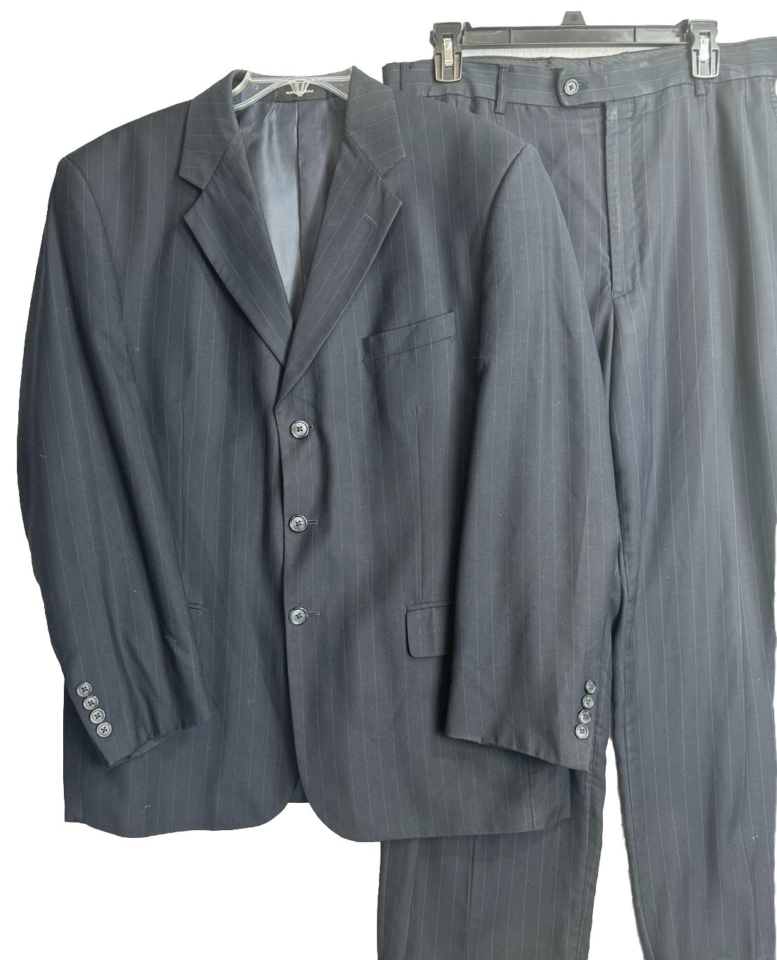 George Men’s Navy Blue Pinstripe Suit 42R 36 x 27 Three Button Blazer Trousers
