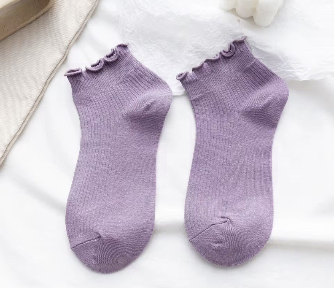 5pcs Womens Cotton Ruffle Ankle Socks Multi Color Cute Frilly Mesh Summer Sock
