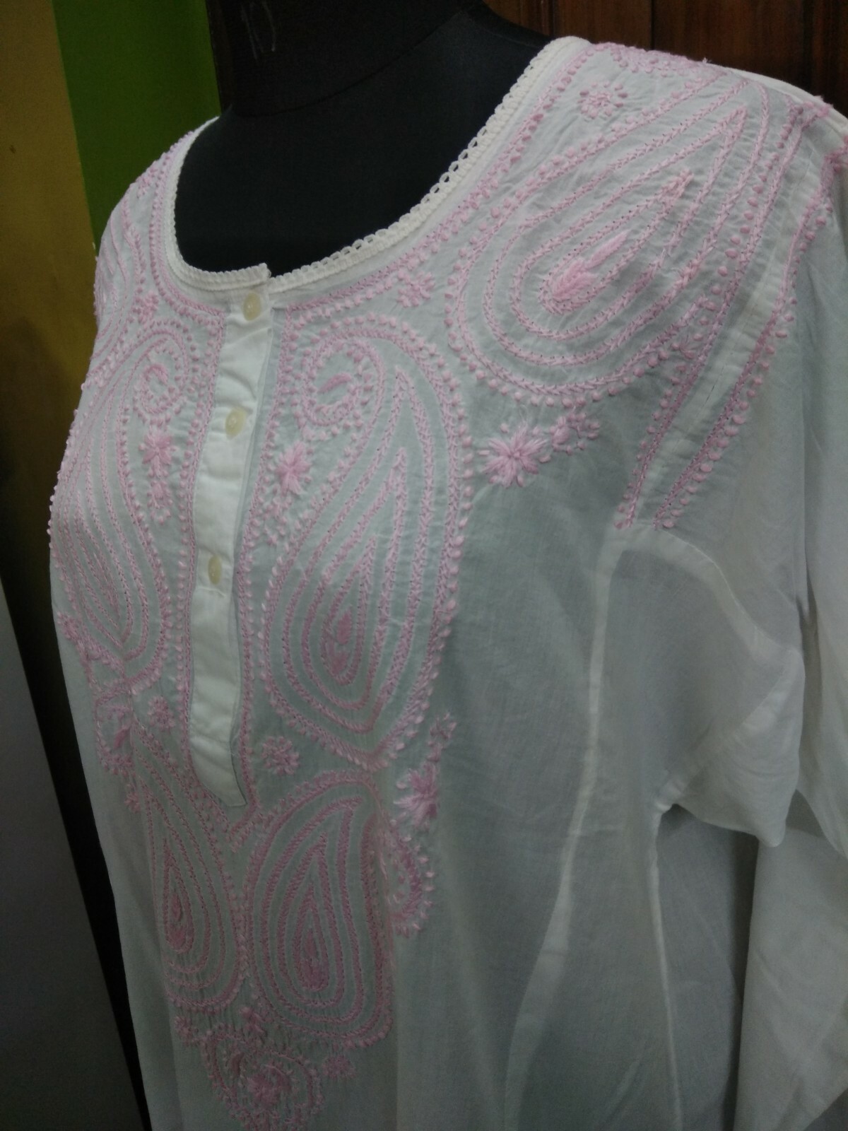 WOMEN MAXI TUNIC 5XL 52″ HANDMADE CHIKAN EMBROIDERY KURTI 100% COTTON ETHNIC TOP